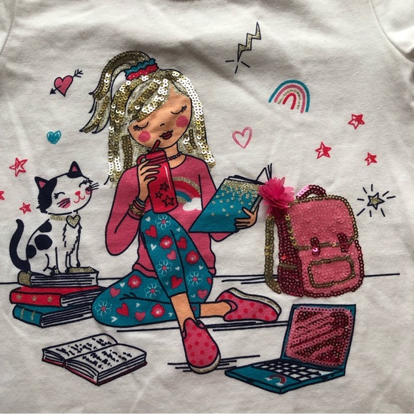 Cynthia Rowley Girls Size S(5-6) White Blouse Back To School Graphics sequenced - Picture 11 of 12